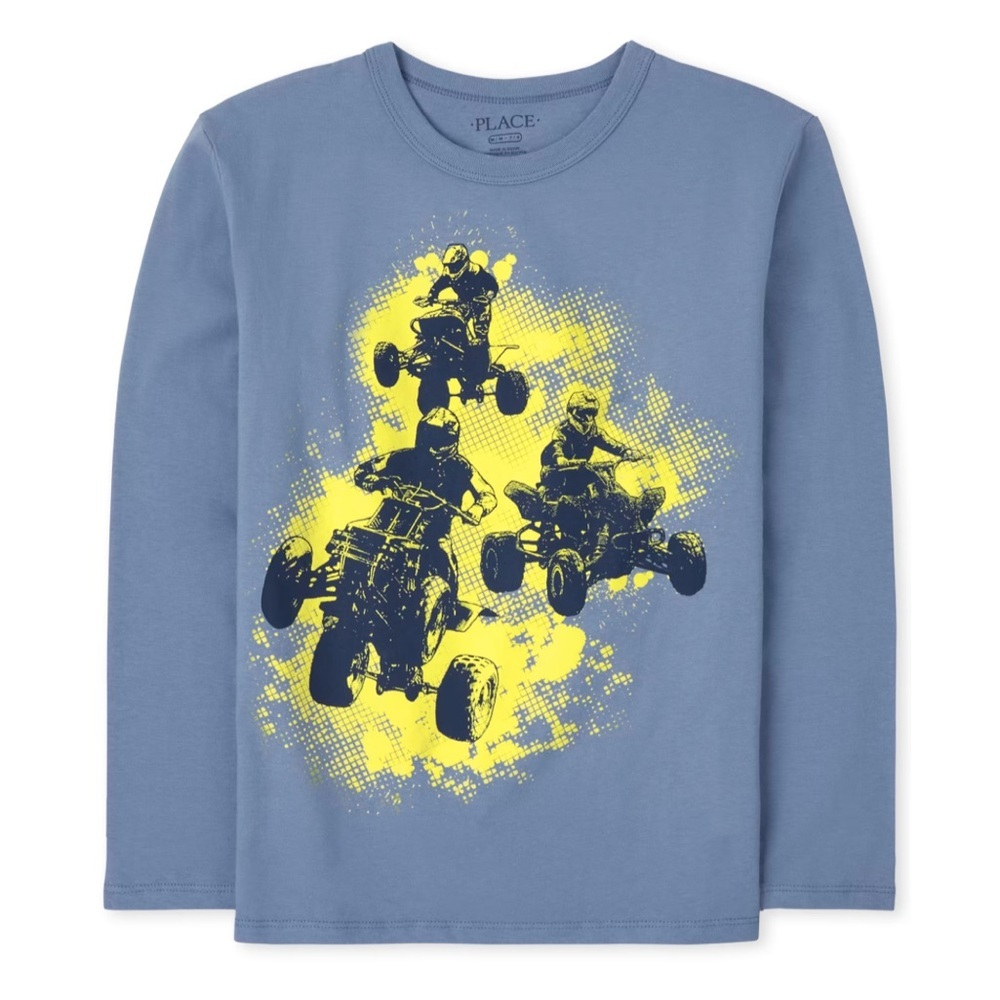 The Children’s Place Boys Quad Graphic Tee Shirt- Colony Blue Size XL 14